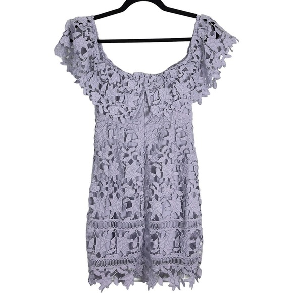 ASTR The Label Lilac Crochet Lace Off Shoulder Mini Dress (S) - Picture 5 of 11